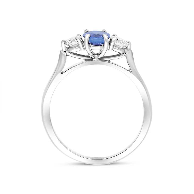 Platinum Sapphire Diamond Three Stone Ring sold by Jura Watches product image thumbnail 2