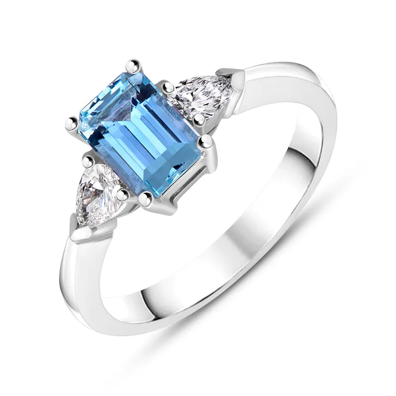 18ct White Gold Aquamarine Diamond Three Stone Ring sold by Jura Watches