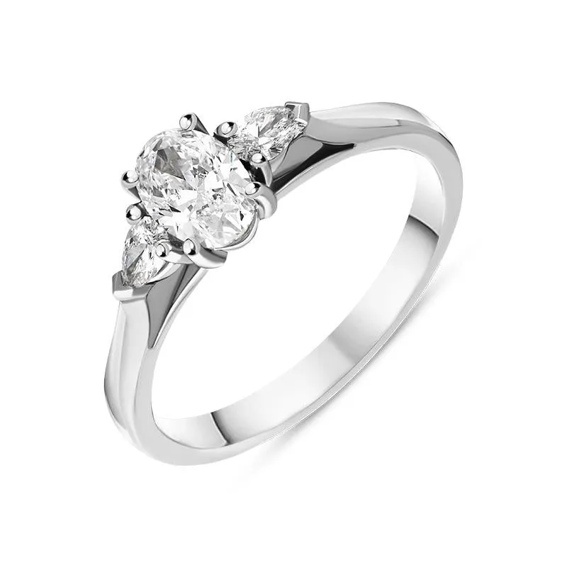 Platinum Diamond Three Stone Trilogy Oval and Pear Cut Ring sold by Jura Watches