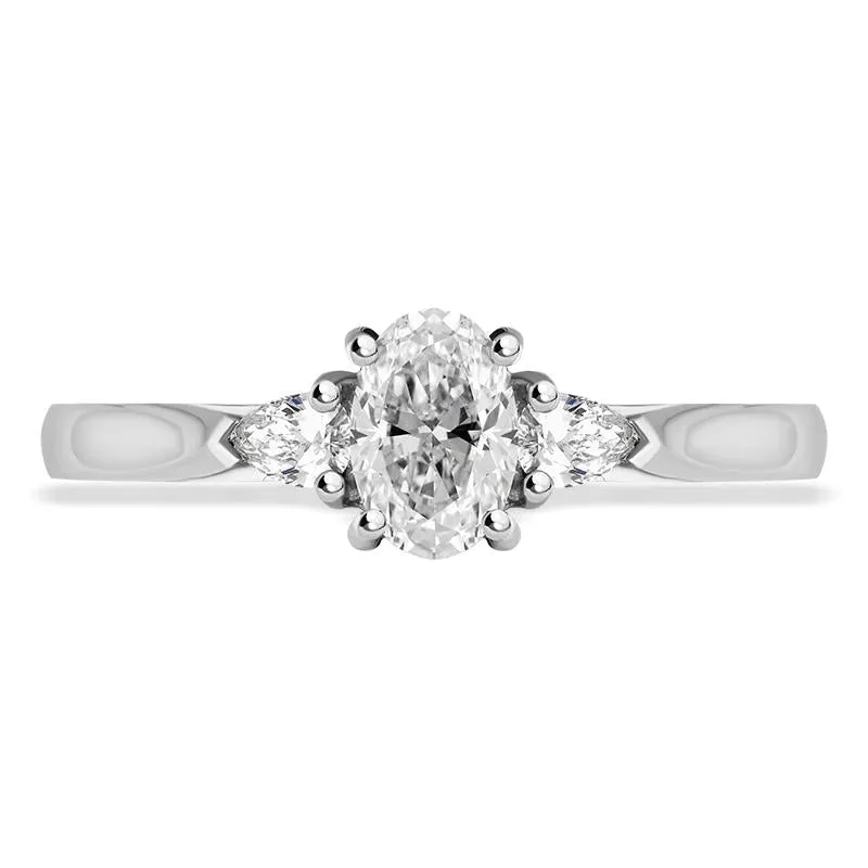 Platinum Diamond Three Stone Trilogy Oval and Pear Cut Ring sold by Jura Watches product image thumbnail 2