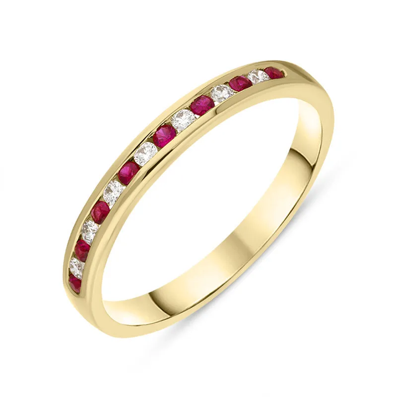 18ct Yellow Gold Ruby Diamond Channel Set Half Eternity Ring sold by Jura Watches