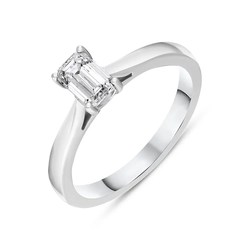 Platinum Diamond Emerald Cut Solitaire Ring sold by Jura Watches