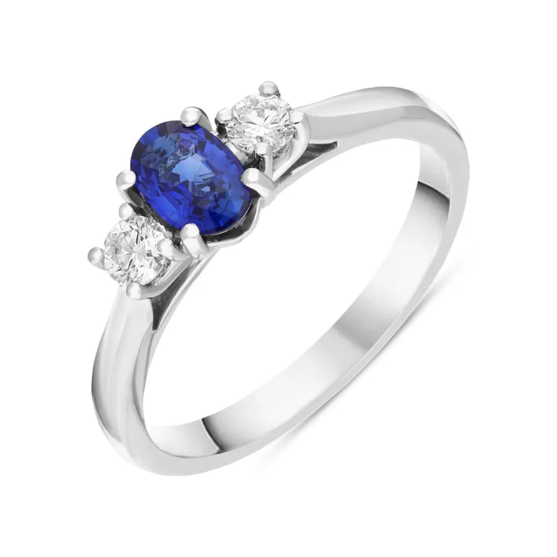Platinum Sapphire Diamond Three Stone Ring made by Jura Watches
