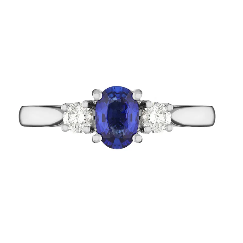 Platinum Sapphire Diamond Three Stone Ring sold by Jura Watches product image thumbnail 2