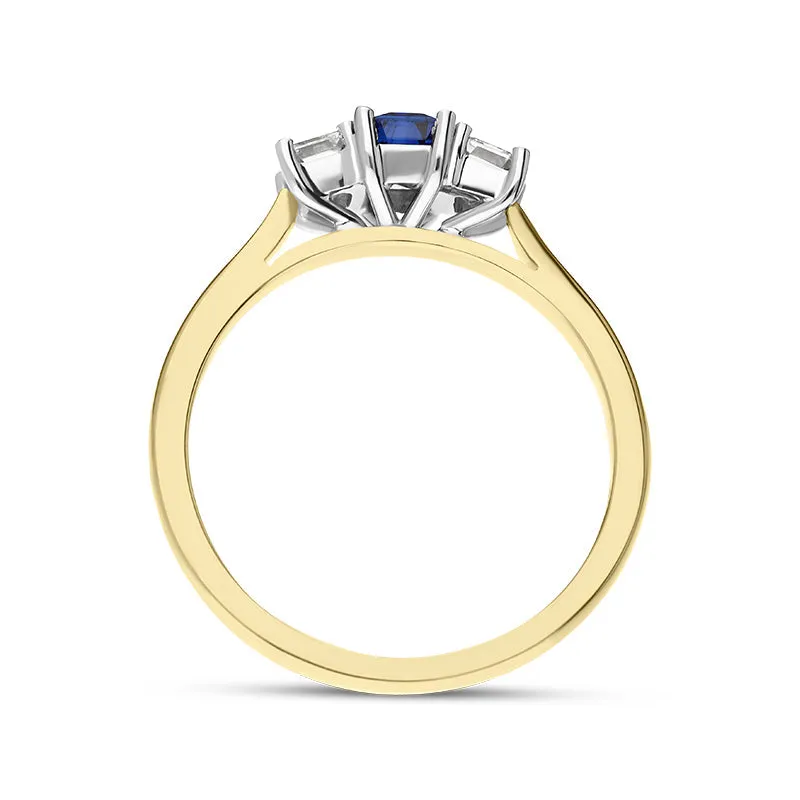18ct Yellow Gold Sapphire Diamond Emerald Cut Three Stone Ring sold by Jura Watches product image thumbnail 3