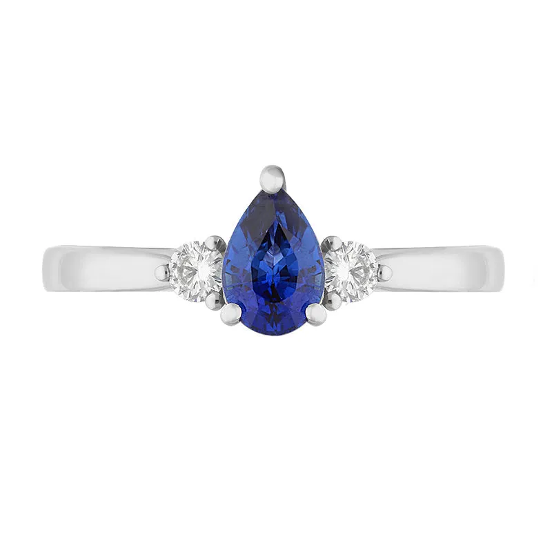 18ct White Gold Sapphire Diamond Pear Cut Three Stone Ring sold by Jura Watches product image thumbnail 2