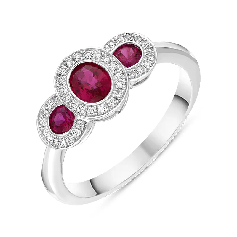 18ct White Gold Ruby Diamond Pave Oval Cluster Ring sold by Jura Watches