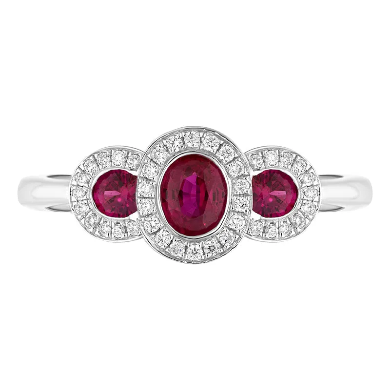 18ct White Gold Ruby Diamond Pave Oval Cluster Ring sold by Jura Watches product image thumbnail 2