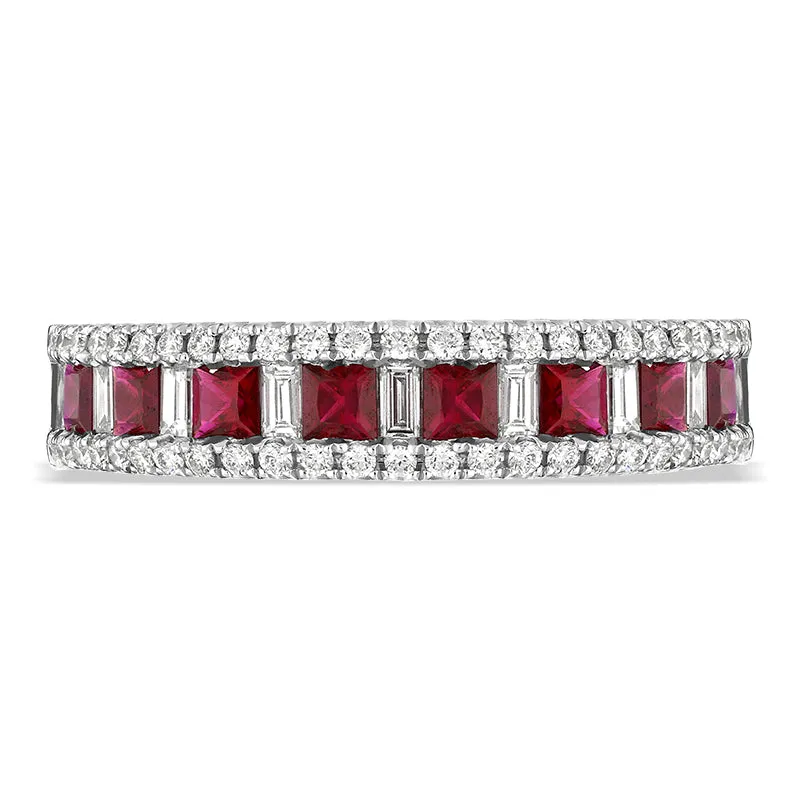 18ct White Gold Ruby Diamond Square and Baguette Cut Half Eternity Ring sold by Jura Watches product image thumbnail 2