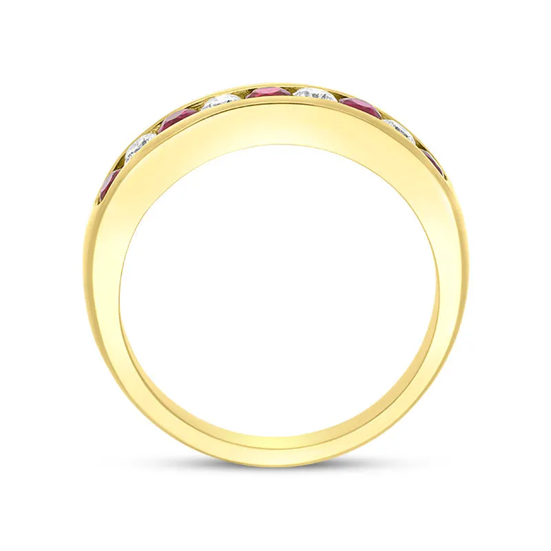 18ct Yellow Gold Ruby Diamond Channel Set Half Eternity Ring sold by Jura Watches product image thumbnail 2