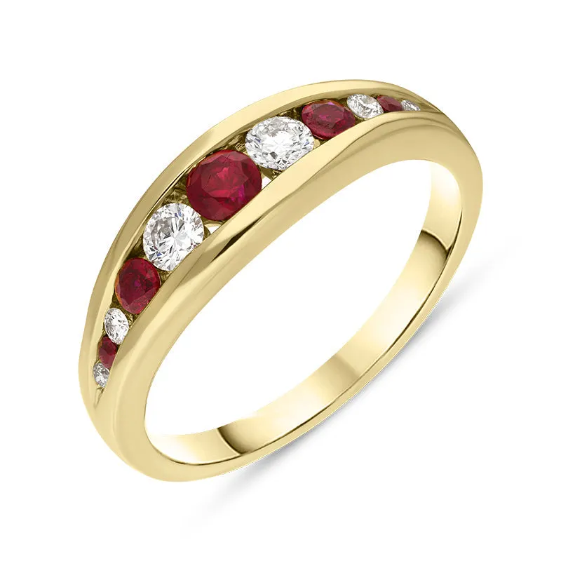 18ct Yellow Gold Ruby Diamond Graduating Half Eternity Ring sold by Jura Watches
