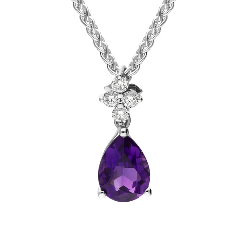 18ct White Gold Amethyst Diamond Pear Drop Necklace sold by Jura Watches