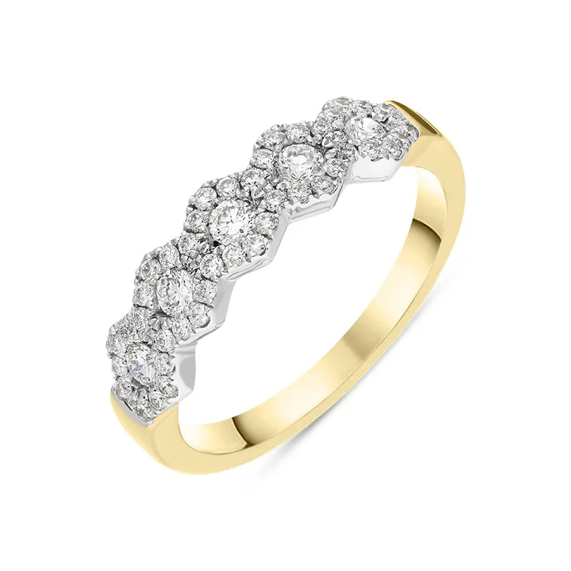 18ct Yellow Gold Diamond Five Stone Cluster Half Eternity Ring sold by Jura Watches