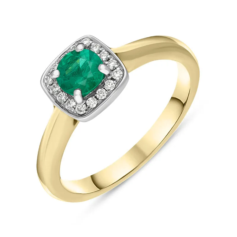 18ct Yellow Gold Emerald Diamond Pave Vintage Style Cushion Cluster Ring sold by Jura Watches product image thumbnail 3