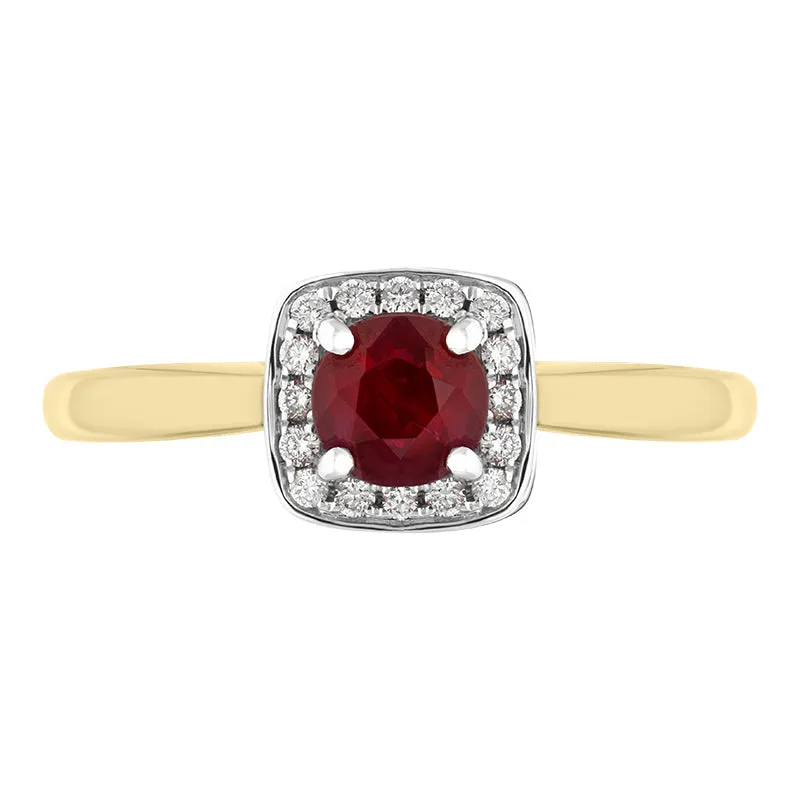 18ct Yellow Gold Ruby Diamond Pave Vintage Style Cushion Cluster Ring sold by Jura Watches product image thumbnail 2