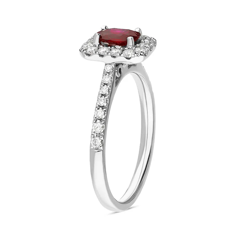 18ct White Gold Ruby Diamond Oval Cut Vintage Style Cluster Ring sold by Jura Watches product image thumbnail 4
