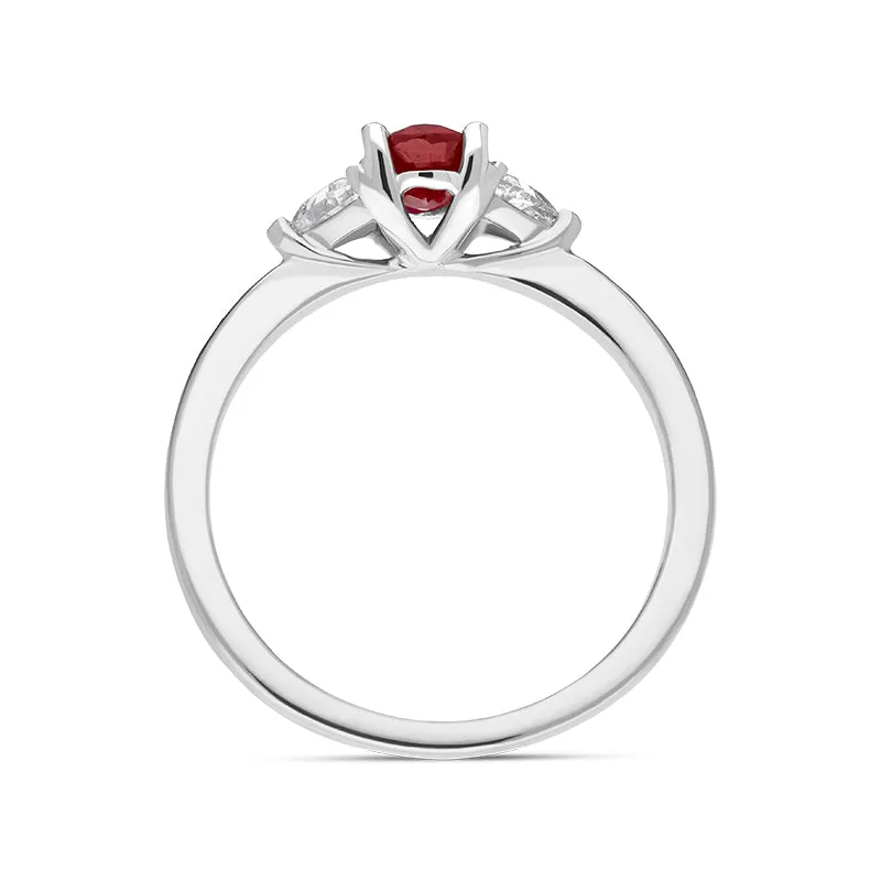 18ct White Gold Ruby Diamond Oval and Pear Cut Three Stone Ring sold by Jura Watches product image thumbnail 3