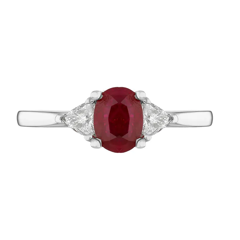 18ct White Gold Ruby Diamond Oval and Pear Cut Three Stone Ring sold by Jura Watches product image thumbnail 2