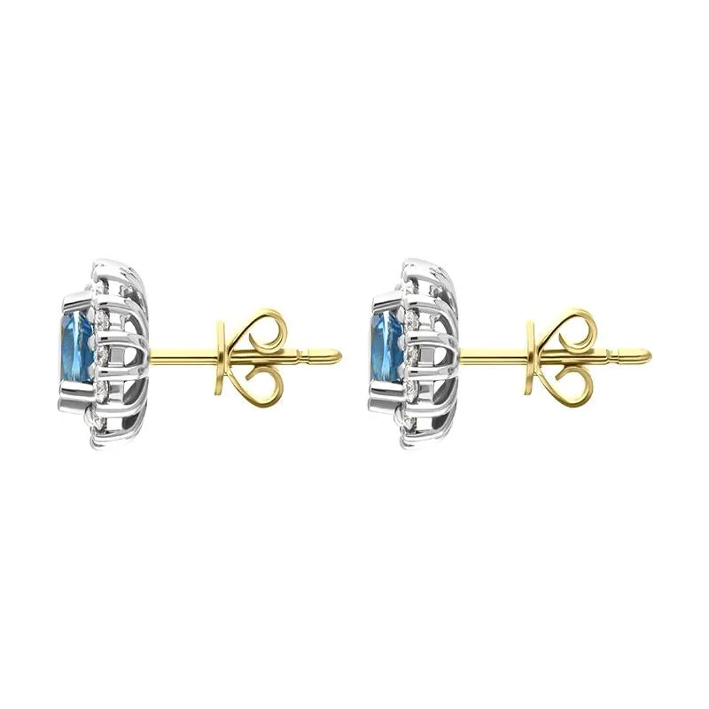 18ct White and Yellow Gold 0.66ct Aquamarine Diamond Oval Cluster Stud Earrings sold by Jura Watches product image thumbnail 2