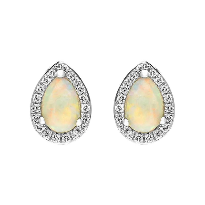 18ct White and Yellow Gold Opal Diamond Pear Cut Cluster Stud Earrings sold by Jura Watches