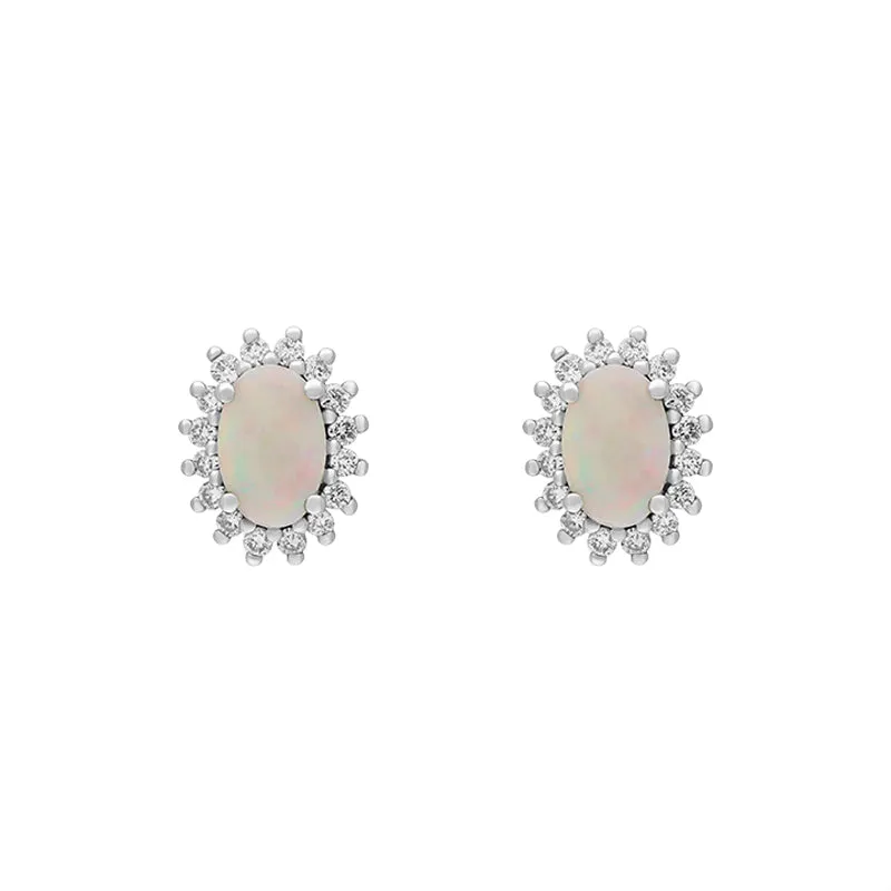 18ct White and Yellow Gold Opal Diamond Oval Cluster Stud Earrings sold by Jura Watches