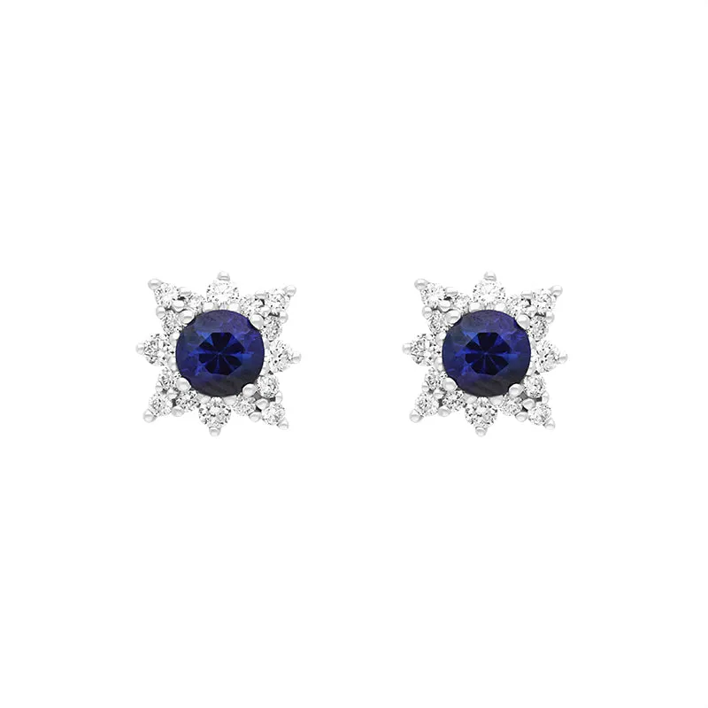 18ct White Gold Sapphire Diamond Round Cut Star Cluster Stud Earrings sold by Jura Watches