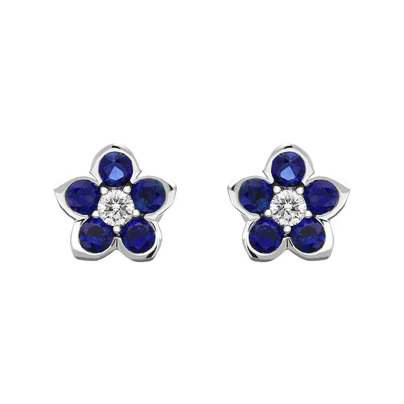 18ct White Gold Sapphire Diamond Flower Cluster Stud Earrings sold by Jura Watches