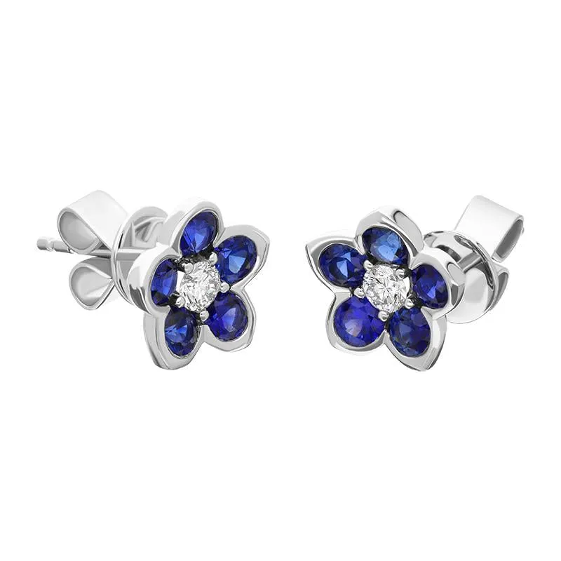 18ct White Gold Sapphire Diamond Flower Cluster Stud Earrings sold by Jura Watches product image thumbnail 3