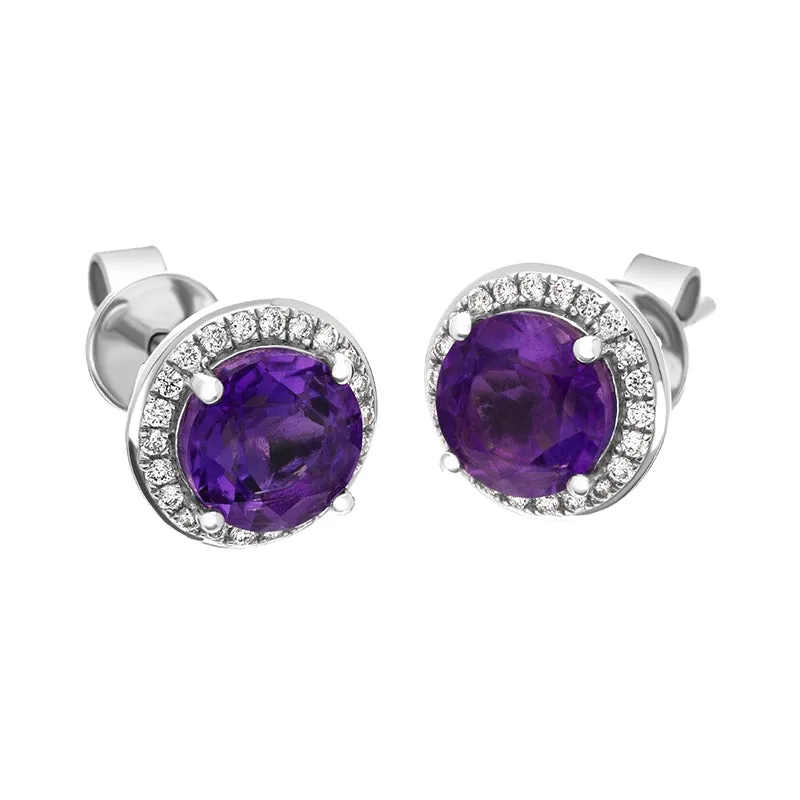 18ct White Gold Amethyst Diamond Round Cluster Stud Earrings sold by Jura Watches product image thumbnail 3