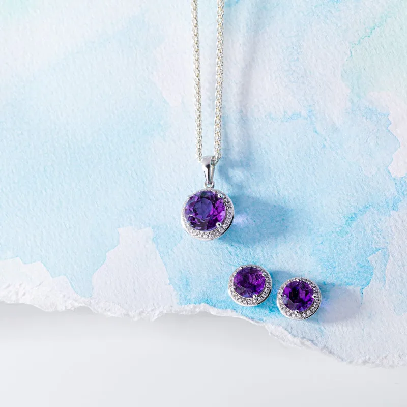 18ct White Gold Amethyst Diamond Round Cluster Stud Earrings sold by Jura Watches product image thumbnail 4