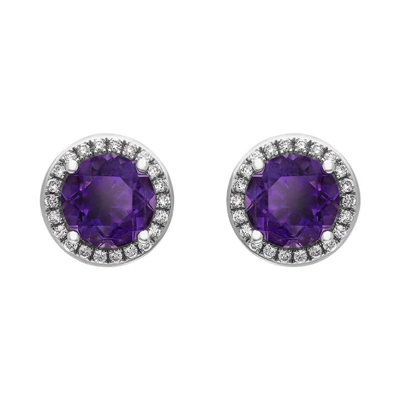 18ct White Gold Amethyst Diamond Round Cluster Stud Earrings sold by Jura Watches