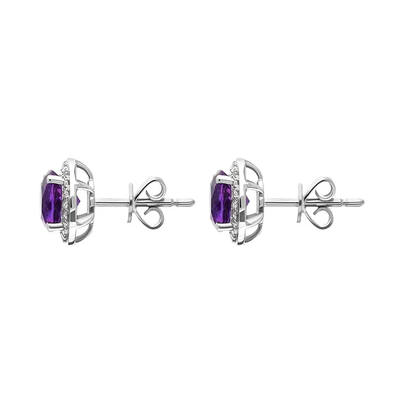 18ct White Gold Amethyst Diamond Round Cluster Stud Earrings sold by Jura Watches product image thumbnail 2