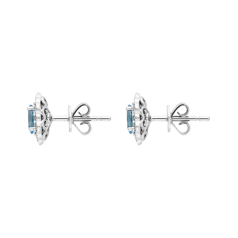 18ct White Gold 0.78ct Aquamarine Diamond Oval Cluster Stud Earrings sold by Jura Watches product image thumbnail 2
