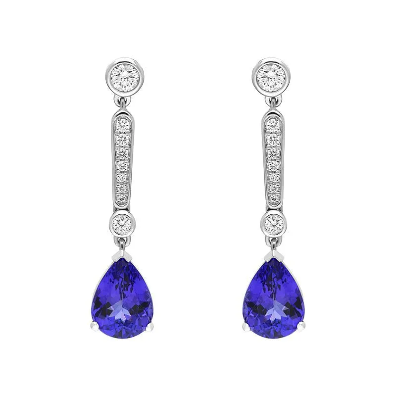 18ct White Gold Tanzanite Diamond Pear Cut Drop Earrings sold by Jura Watches