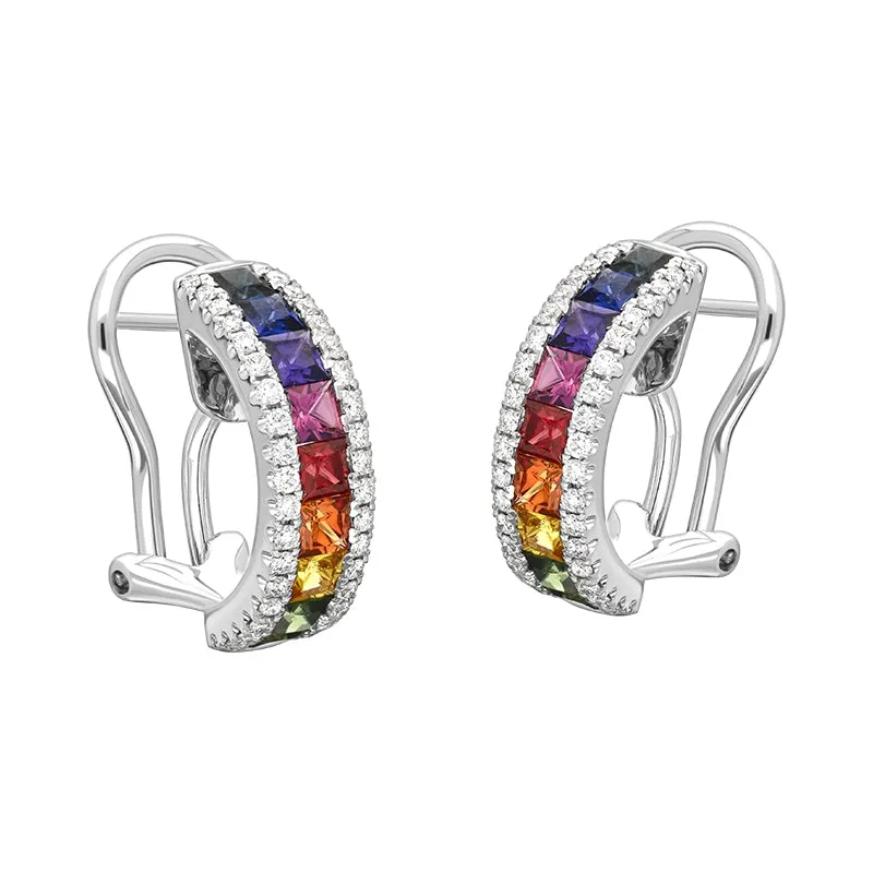 18ct White Gold Sapphire Diamond Princess Cut Multicolour Hoop Earrings sold by Jura Watches product image thumbnail 3