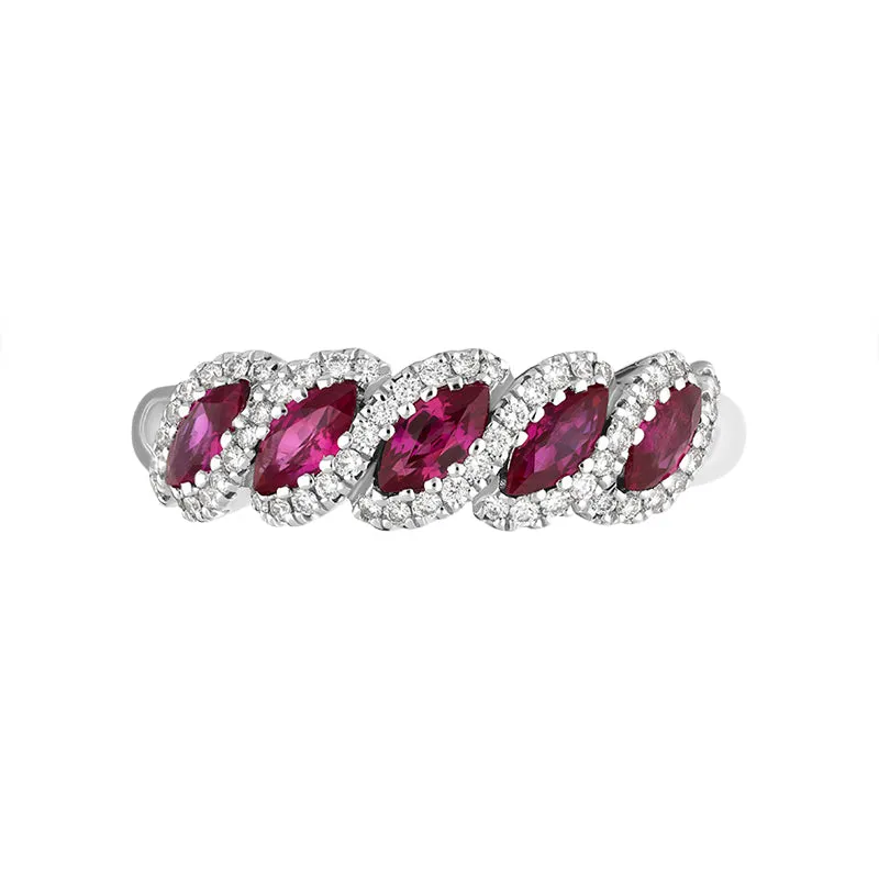 18ct White Gold Ruby Diamond Marquise Half Eternity Ring sold by Jura Watches product image thumbnail 2
