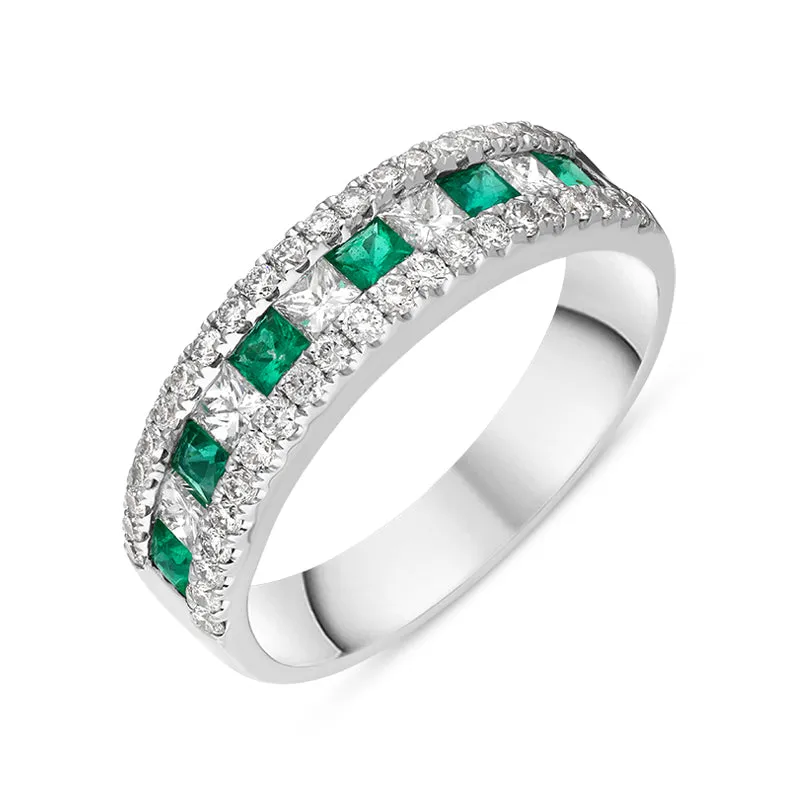 18ct White Gold Emerald Diamond Princess Round Brilliant Cut Half Eternity Ring D sold by Jura Watches