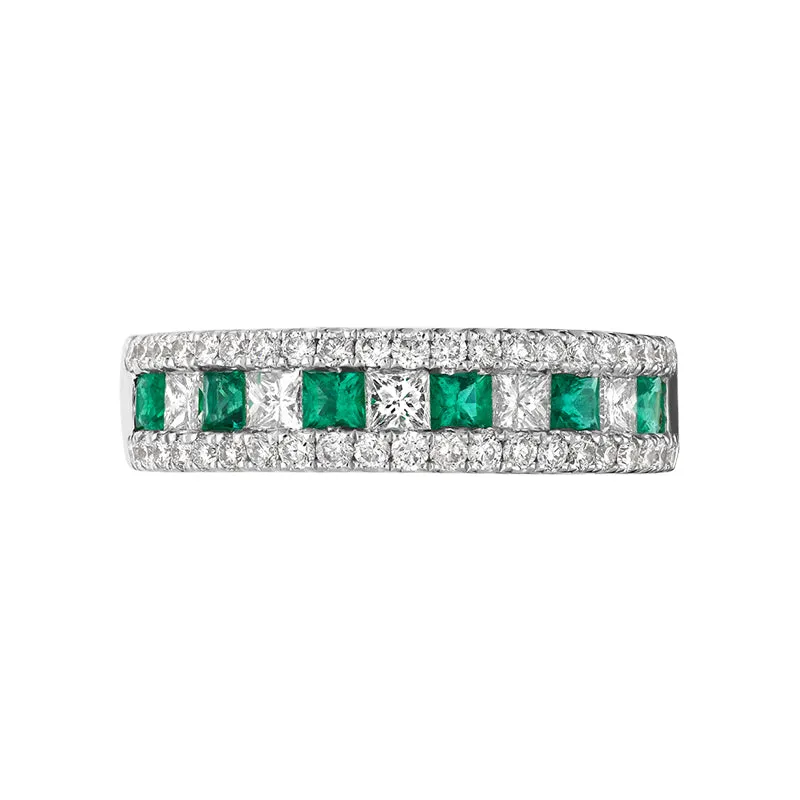 18ct White Gold Emerald Diamond Princess Round Brilliant Cut Half Eternity Ring D sold by Jura Watches product image thumbnail 2