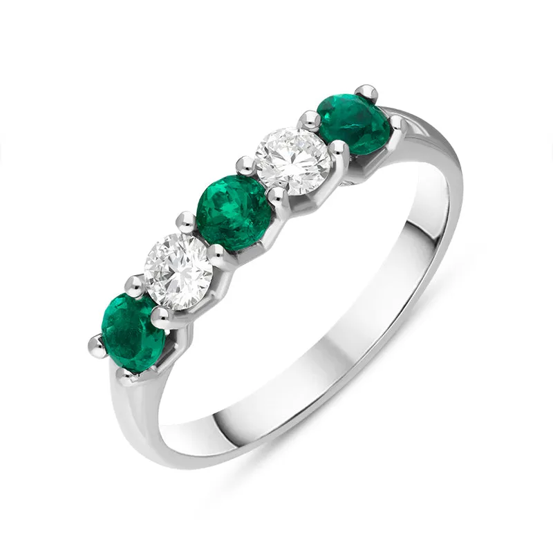 18ct White Gold Emerald Diamond Five Stone Half Eternity Ring sold by Jura Watches