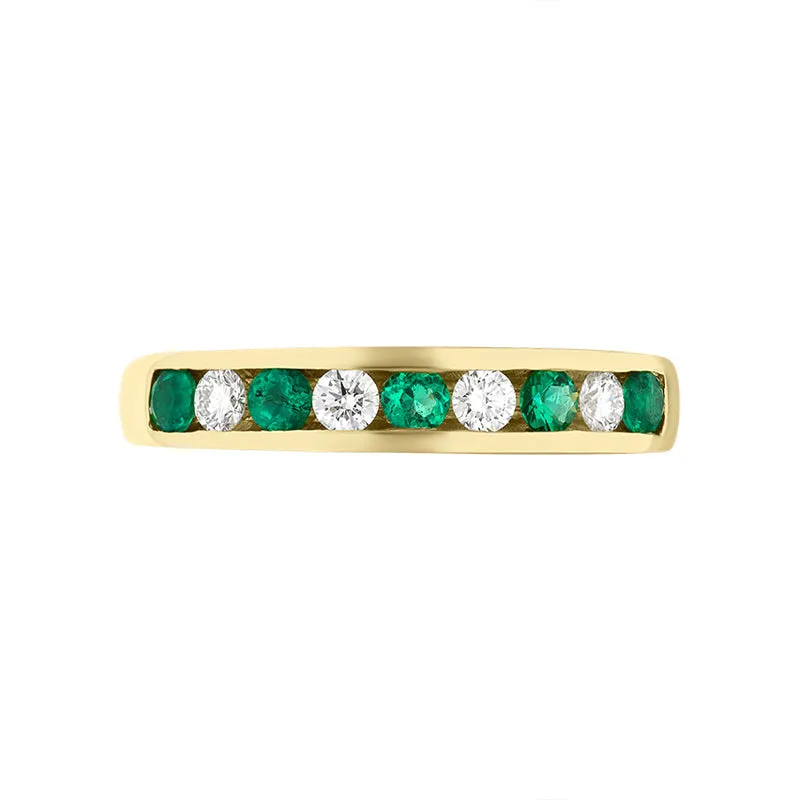 18ct Yellow Gold Emerald Diamond Nine Stone Channel Set Half Eternity Ring sold by Jura Watches product image thumbnail 2