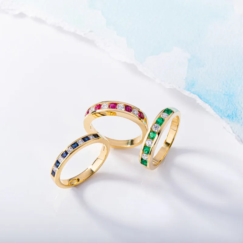 18ct Yellow Gold Emerald Diamond Nine Stone Channel Set Half Eternity Ring sold by Jura Watches product image thumbnail 3