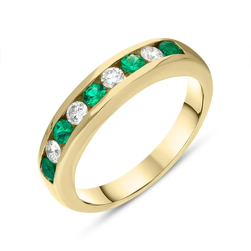 18ct Yellow Gold Emerald Diamond Nine Stone Channel Set Half Eternity Ring sold by Jura Watches