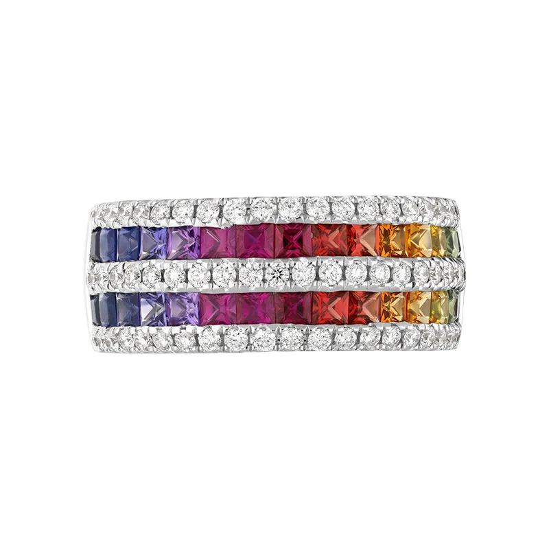 18ct White Gold Sapphire Diamond Princess Cut Multicolour Half Eternity Ring sold by Jura Watches product image thumbnail 2