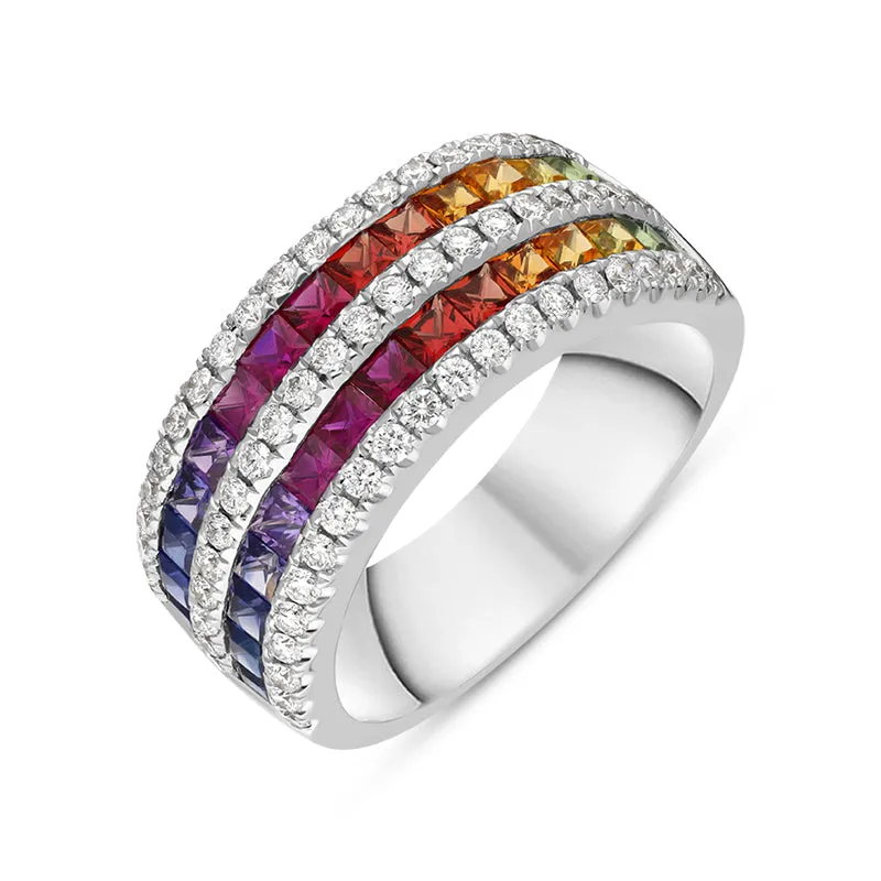 18ct White Gold Sapphire Diamond Princess Cut Multicolour Half Eternity Ring sold by Jura Watches