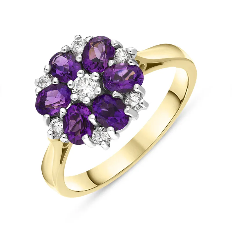 18ct Yellow Gold 0.98ct Amethyst Diamond Oval Cluster Ring sold by Jura Watches