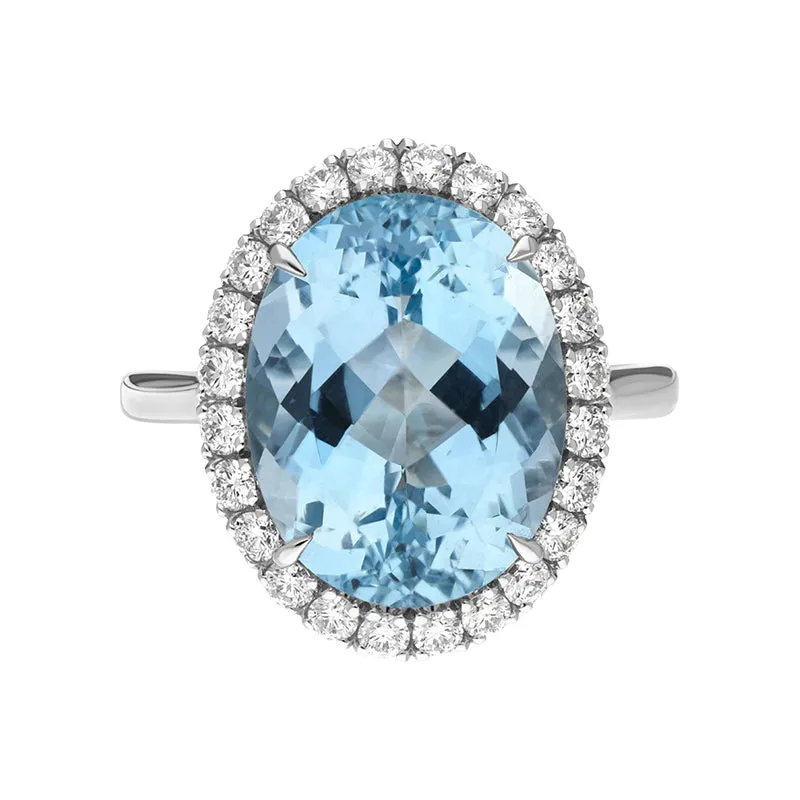 18ct White Gold Aquamarine Diamond Oval Cluster Statement Ring sold by Jura Watches product image thumbnail 2
