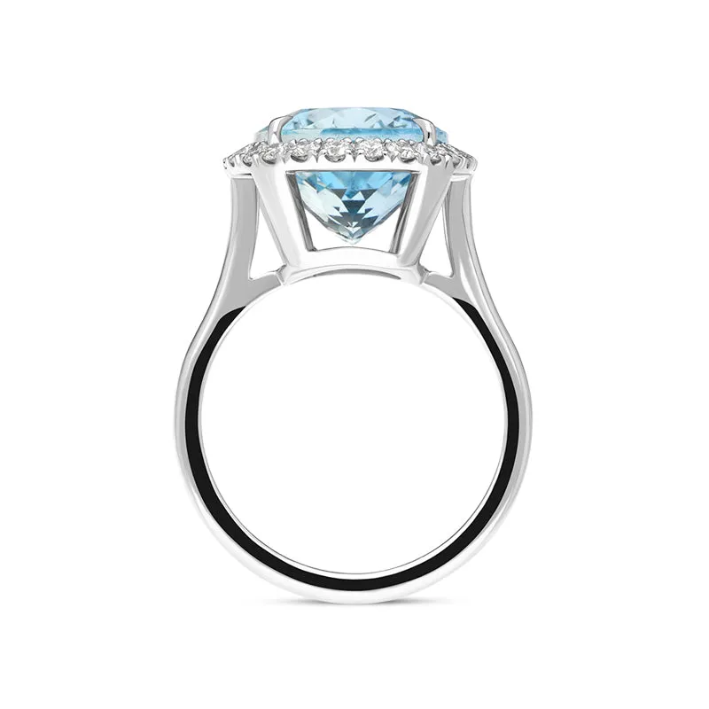18ct White Gold Aquamarine Diamond Oval Cluster Statement Ring sold by Jura Watches product image thumbnail 3