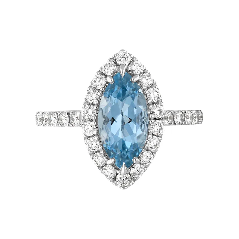 18ct White Gold Aquamarine Diamond Marquise Cut Shoulder Set Cluster Ring sold by Jura Watches product image thumbnail 2