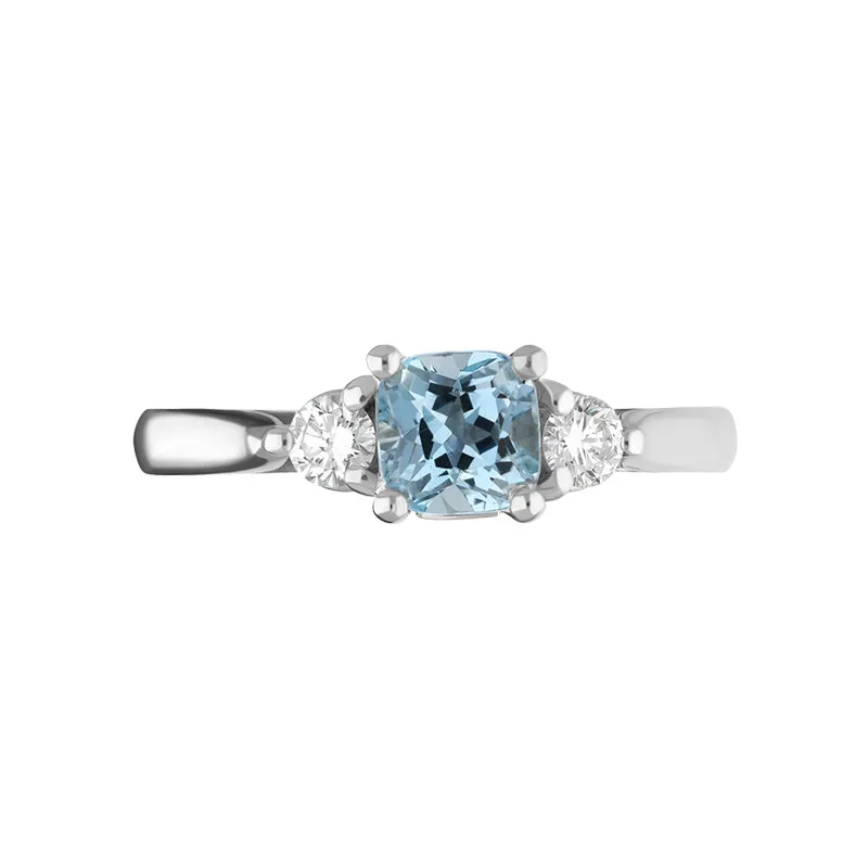18ct White Gold Aquamarine Diamond Cushion Cut Three Stone Ring sold by Jura Watches product image thumbnail 2