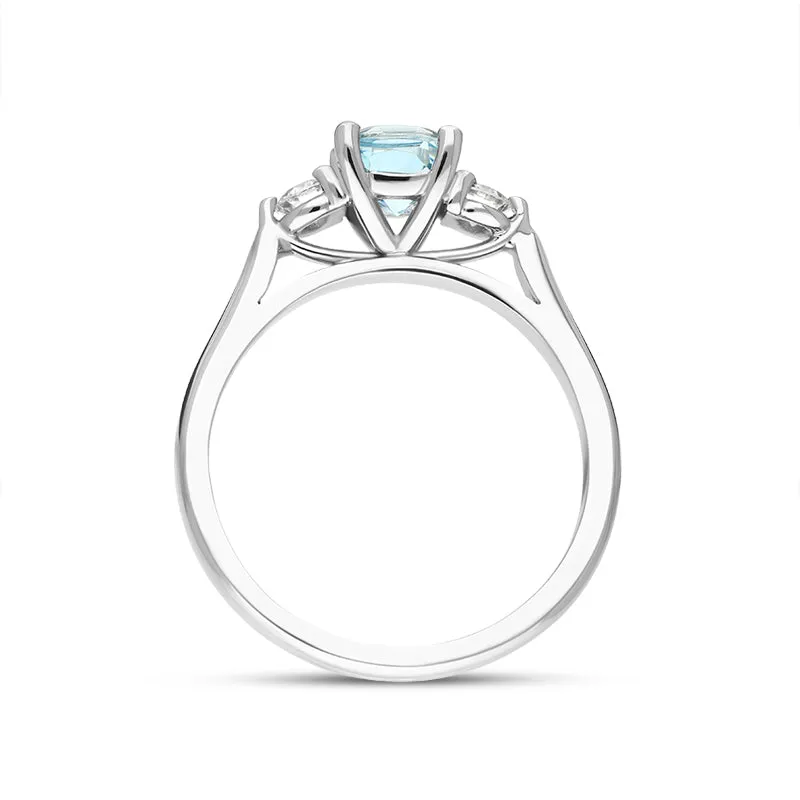 18ct White Gold Aquamarine Diamond Cushion Cut Three Stone Ring sold by Jura Watches product image thumbnail 3